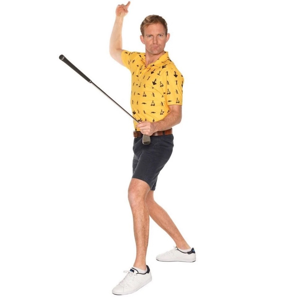 Royal and Awesome Men’s Yellow Golf Shirt Stick Golfer‎ Polo Top Size XL